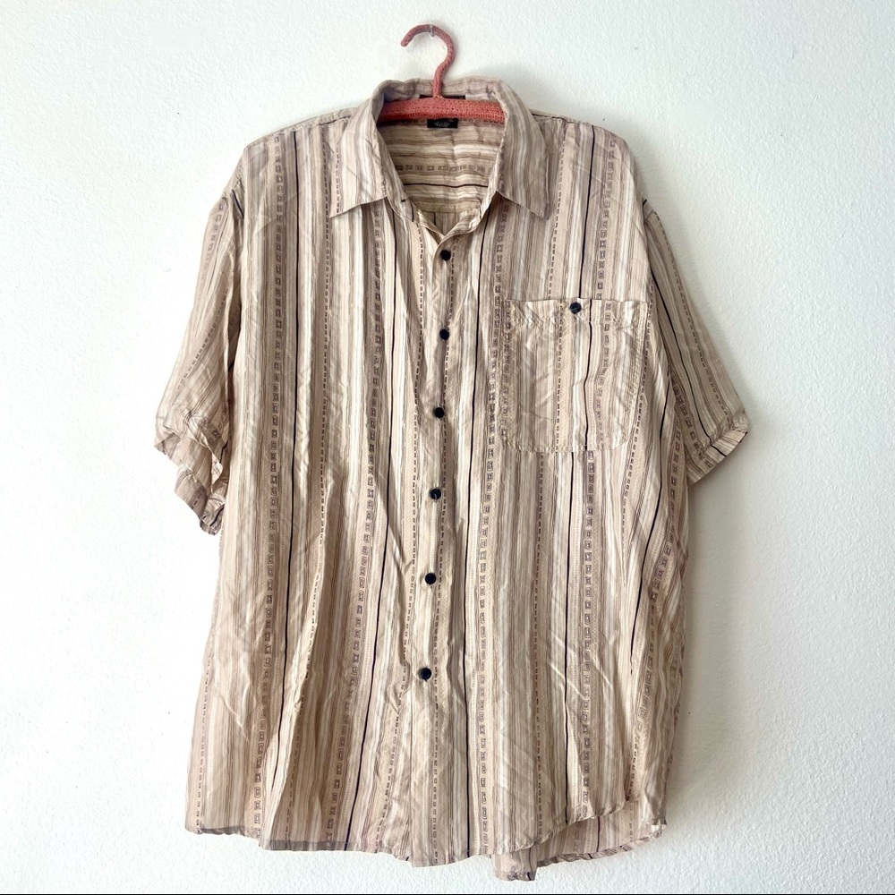 Vintage Silk Striped Button Up Shirt